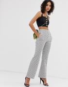 River Island Flared Pants In Check-white