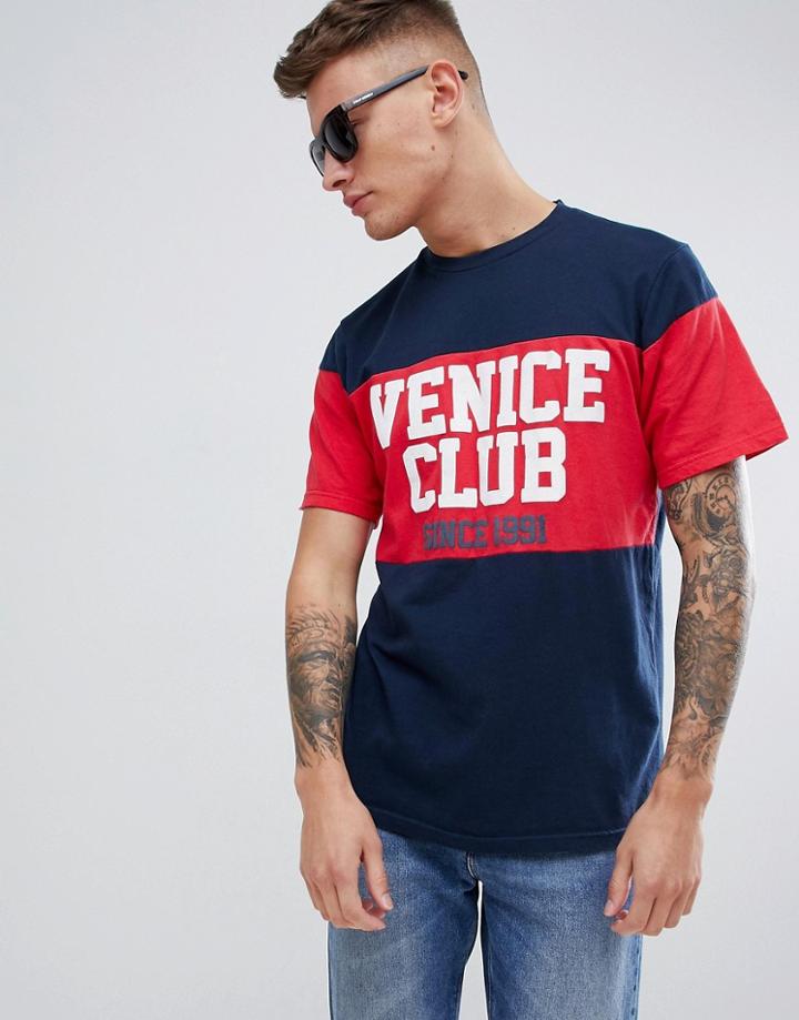 Pull & Bear Color Block T-shirt In Navy - Navy