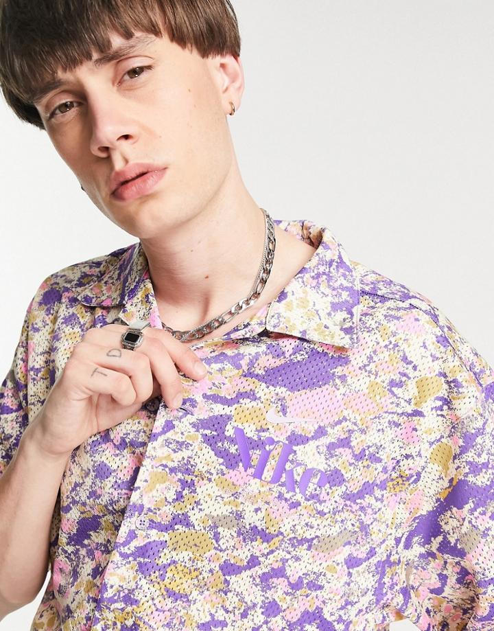 Nike Trek Division All Over Print Revere Collar Shirt In Purple