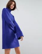 Asos Knitted Swing Dress With Extreme Turn Back Cuff - Blue