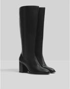 Bershka High Leg Heeled Boot In Black