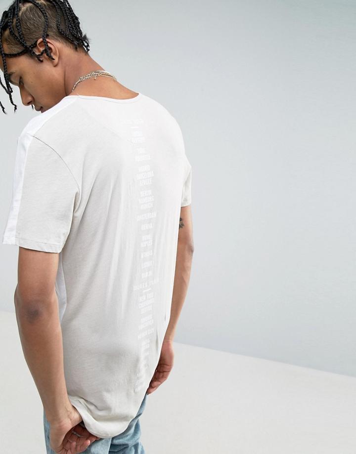 New Look Longline T-shirt With Back Print In Stone - Stone