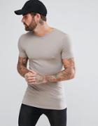 Asos Longline Muscle Fit T-shirt With Crew Neck - Brown