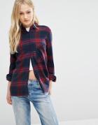 Pull & Bear Long Sleeved Check Shirt - Navy