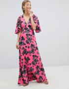 Asos Bright Floral Maxi Dress With Ruffle Sleeves - Multi