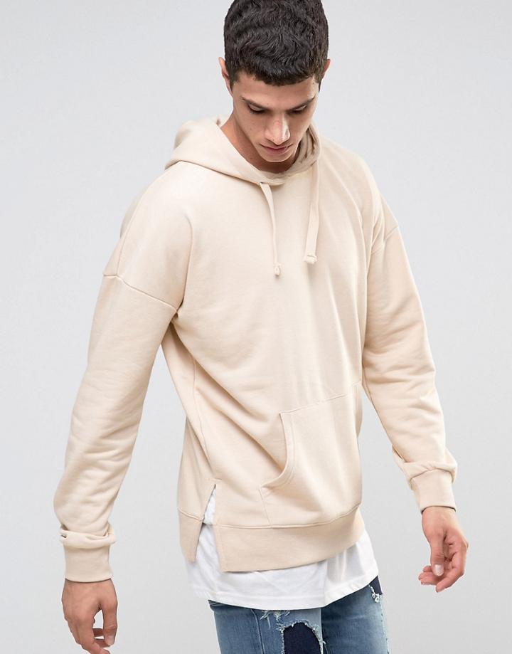 New Look Oversized Layered Hooded Sweatshirt In Stone - Stone