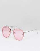 Asos Aviator Sunglasses In Silver With Pink Lens - Pink