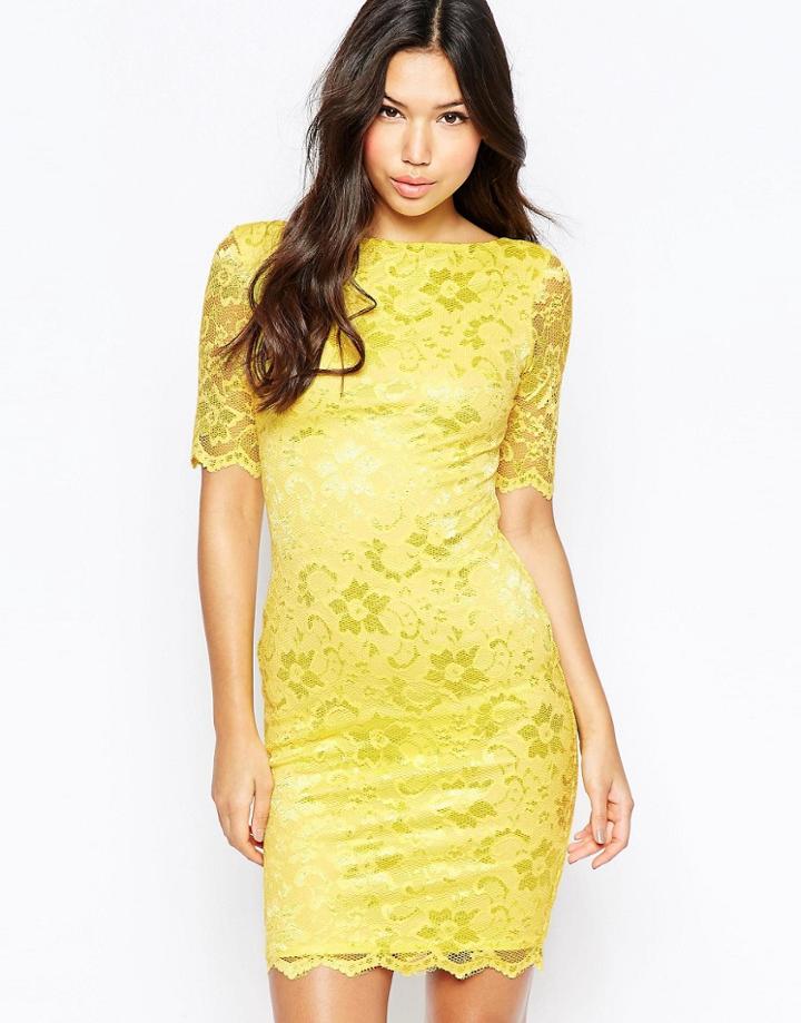City Goddess Princes Lace Dress - Yellow