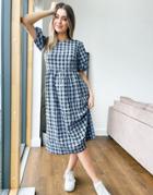 Nobody's Child Midi Smock Dress With Volume Sleeves In Blue Gingham-blues