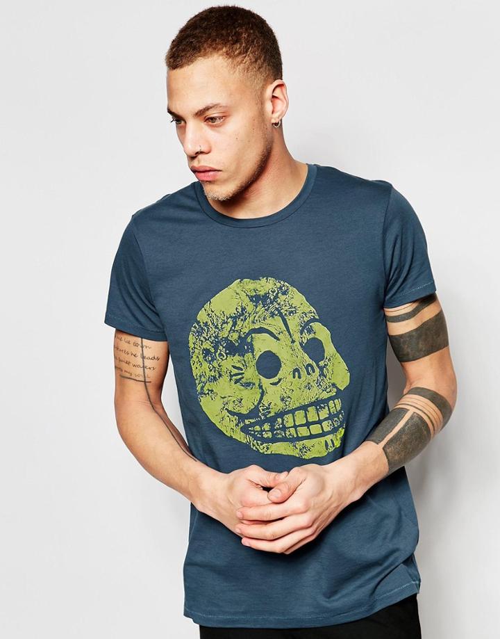 Cheap Monday T-shirt Cap Moon Skull Print In Blue - Daft Blue