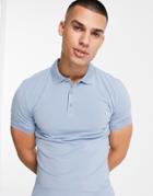 Asos Design Organic Cotton Blend Muscle Fit Jersey Polo In Blue-blues