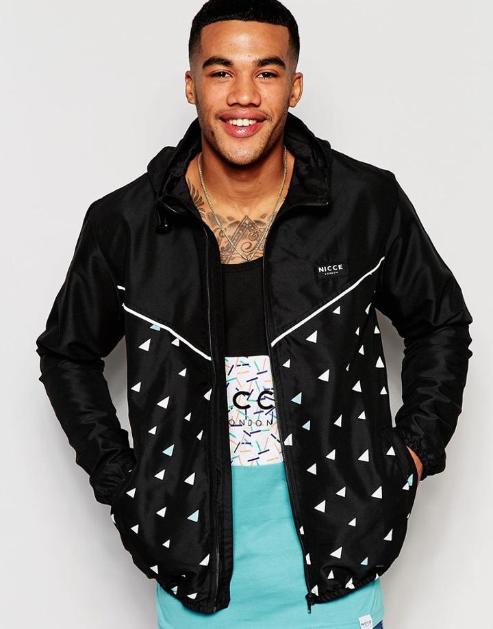 Nicce London Jacket With All Over Triangle Print - Black