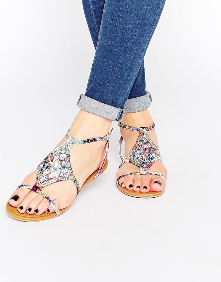 London Rebel Embellished Flat Sandals - Multi