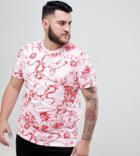 Asos Design Plus T-shirt With All Over Snake Floral Print - Pink