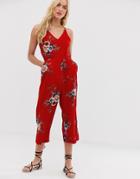 Ax Paris Floral Culotte Jumpsuit - Red