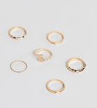 Asos Design Curve Pack Of 6 Rings In Hammered And Flat Top Design In Gold - Gold