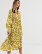 French Connection Floral Midi Shirt Dress-yellow