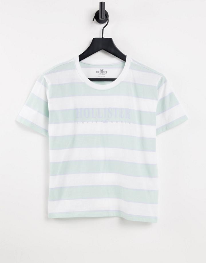 Hollister Cropped Striped T-shirt In Green
