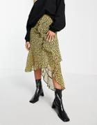 Asos Design Ruffle Midi Skirt In Ochre Floral Print-multi