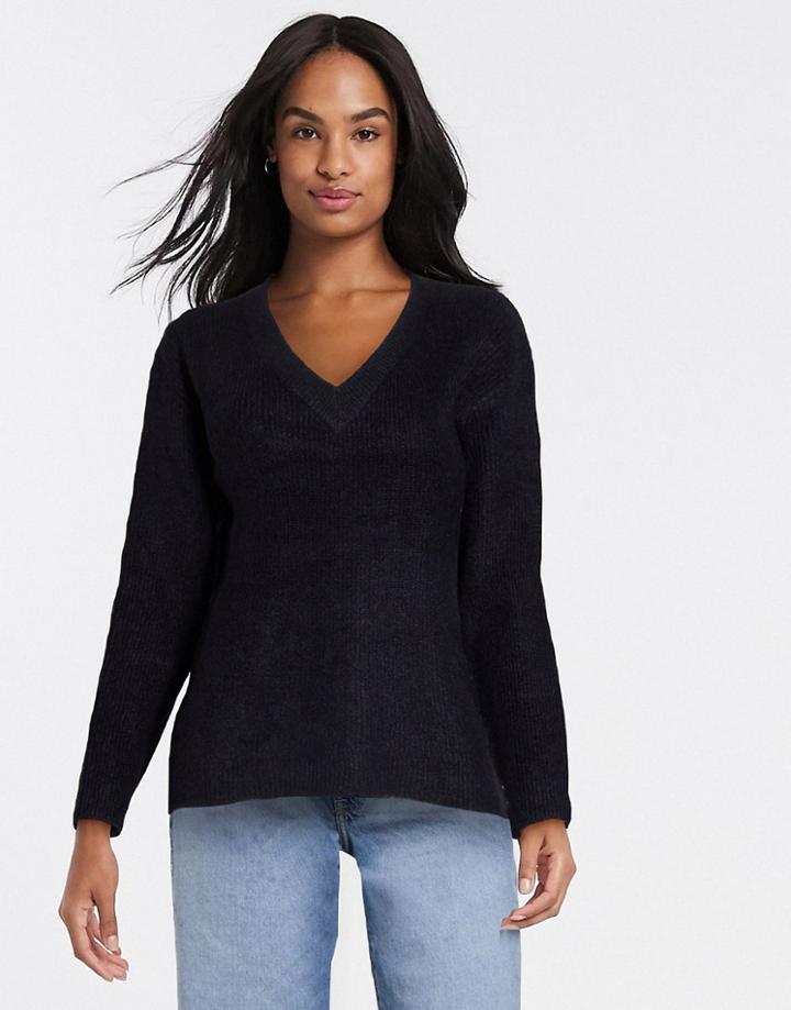 Pieces Cella V Neck Knit Sweater In Black