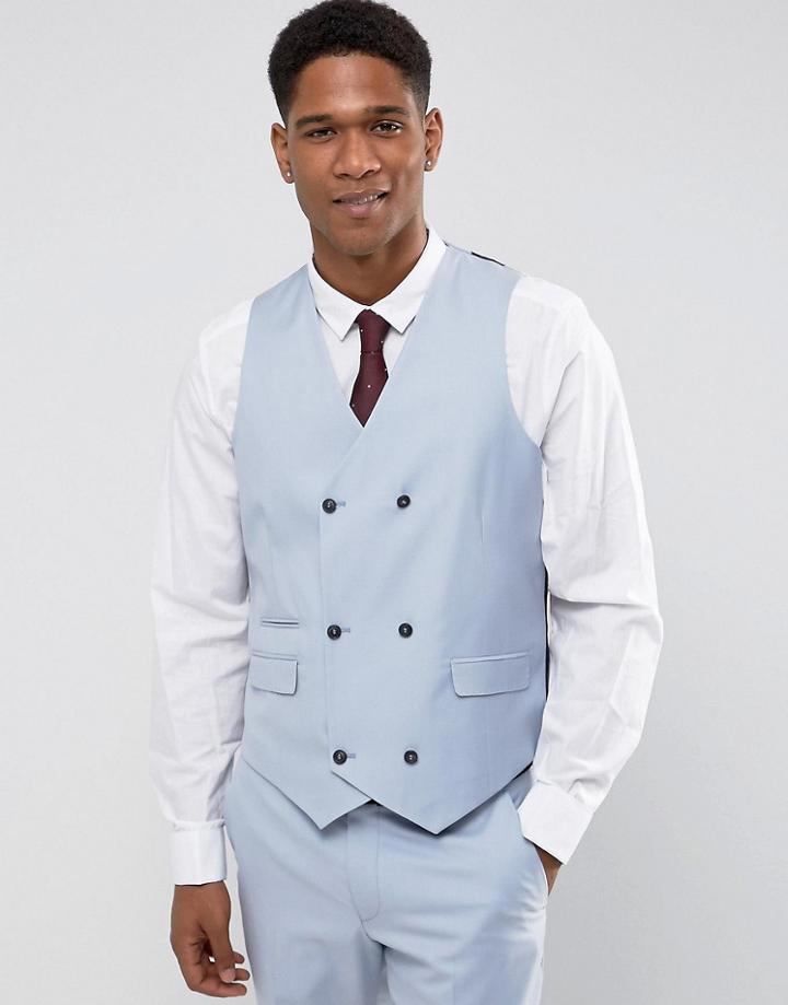 Asos Wedding Skinny Suit Vest In 100% Wool In Ice Blue - Blue