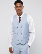 Asos Wedding Skinny Suit Vest In 100% Wool In Ice Blue - Blue