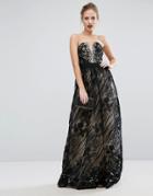 Little Mistress Contrasting Lace Maxi Dress - Black