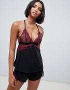 Hunkemoller Jewel Eyelash Lace Cami Set In Red - Red