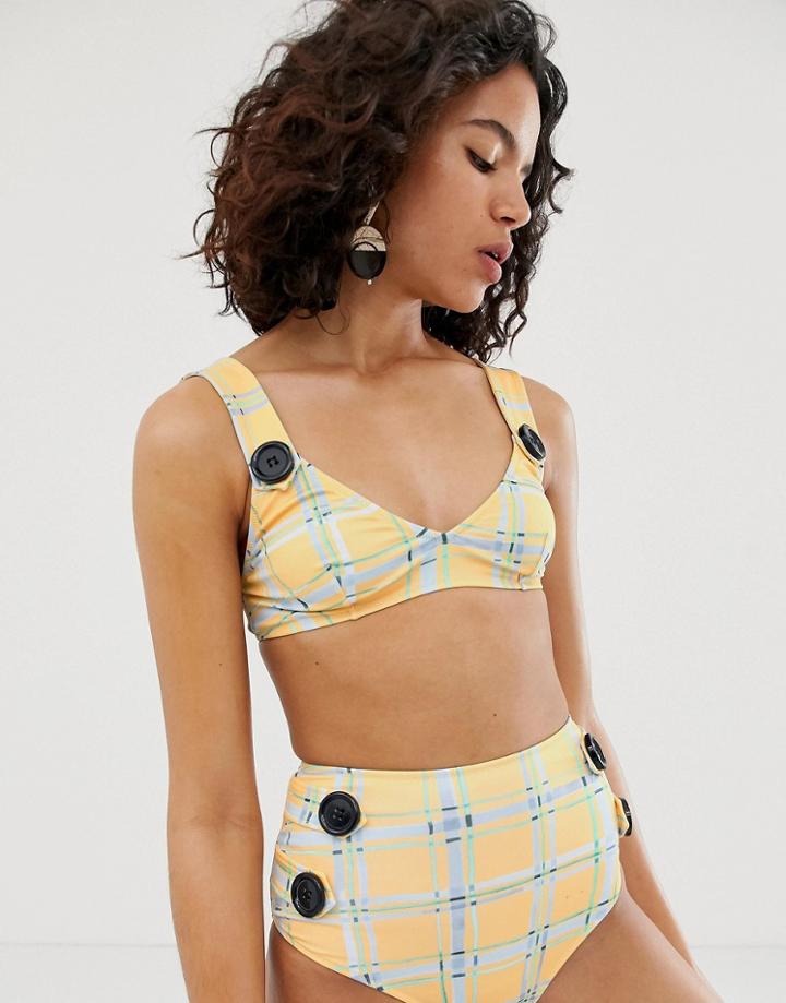 Asos White Check Bikini Top - Yellow