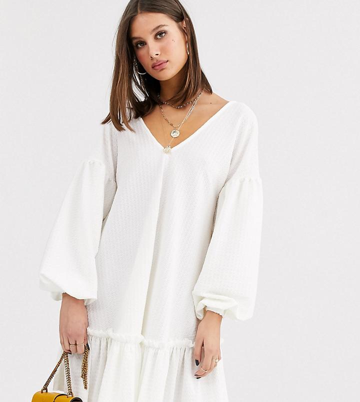 Asos Design Tall Textured Smock Dress With Frill Hem