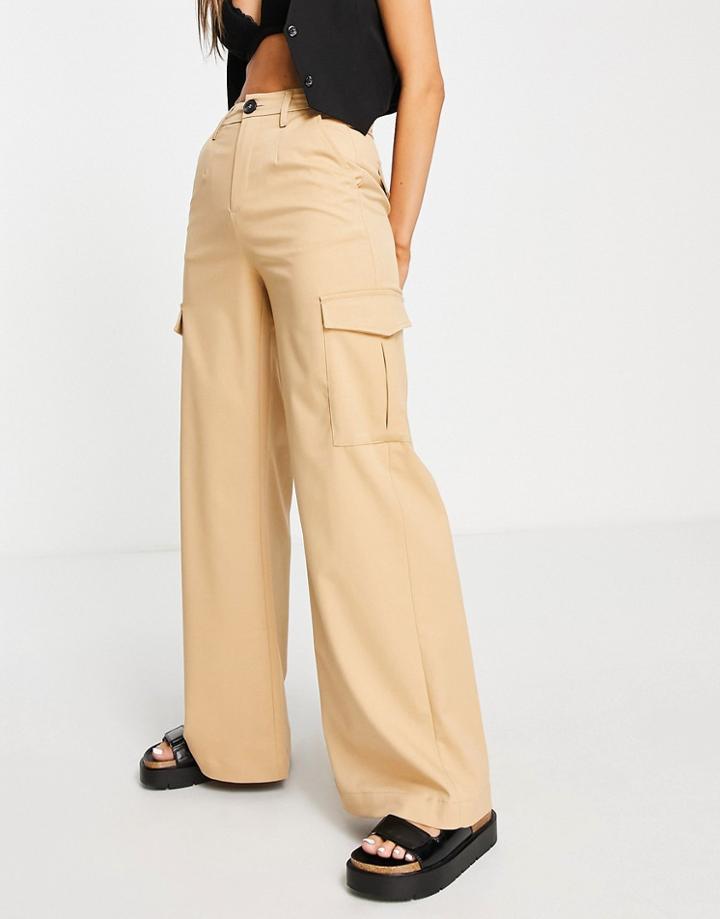 Bershka Wide Leg Slouchy Cargo Pants In Camel-neutral