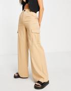 Bershka Wide Leg Slouchy Cargo Pants In Camel-neutral