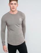Gym King Long Sleeve Logo Tee In Muscle Fit - Green