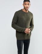 Asos Horizontal Rib Sweater With Neps - Green