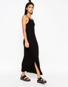 Asos Maxi Dress With 90s High Neck In Rib - Black