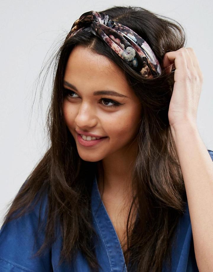 Asos Floral Velvet Turban Headband - Purple