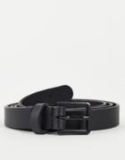 Asos Design Leather Skinny Belt With Matte Black Buckle In Black