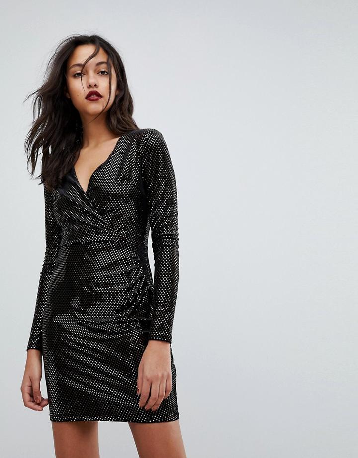 River Island Metallic Spot Bodycon Mini Dress-gold