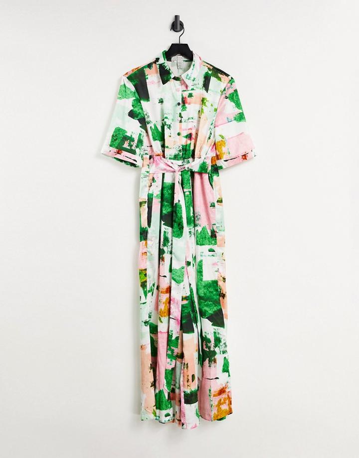 Liquorish Shirt Jumpsuit With Wide Legs In Abstract Print-multi