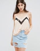 Asos Swing Cami With Lace Chevron - Pink