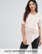 Asos Maternity Nursing Short Sleeve Asymmetric Top With Double Layer - Pink