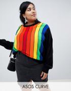 Asos Design Curve Sweater In Vertical Rainbow Stripe - Multi