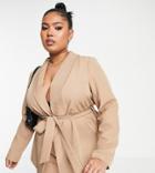 Vila Curve Suit Blazer With Tie Waist In Camel - Part Of A Set-neutral
