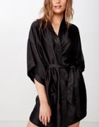 Cotton: On Satin Kimono Robe In Black