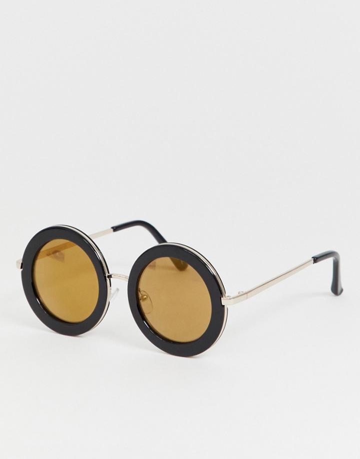 Asos Design Round Sunglasses In Black Plastic - Black