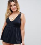 Asos Design Curve Plunge Swim Dress In Black - Black