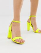 Glamorous Neon Yellow Barely There Block Heeled Sandals