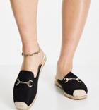 London Rebel Wide Fit Espadrille Mules With Snaffle Trim In Black