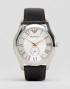 Emporio Armani Black Leather Watch With Rose Gold Detail Ar1984 - Black