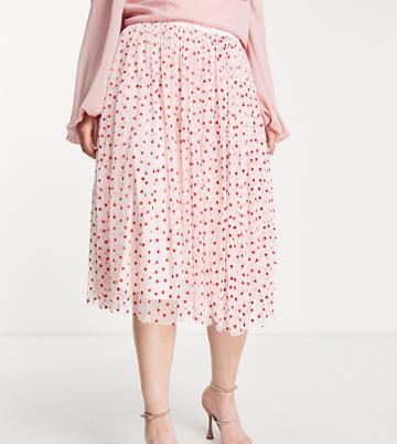 Lace & Beads Plus Exclusive Tulle Midi Skirt In Blush Micro Heart Print-pink